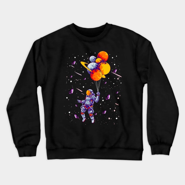 Astronaut Holding Planet Balloons Spaceman Planets Space Crewneck Sweatshirt by Alinutzi